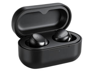 Floating Wireless Earbuds with Charging Indicators, Isolated on Transparent Background