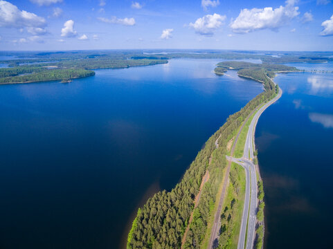 Aerial view of Punkaharju Ridge - an esker in South Savo, southeastern Finland