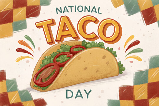 Celebrate National Taco Day with bold colors, vibrant toppings, and festive flair—this cheerful illustration captures the joy of tacos in every delicious detail generative ai