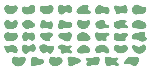 Organic amoeba green blob shape abstract vector illustration isolated on white background. Set of irregular stains and round blots form graphic elements. illustration eps file