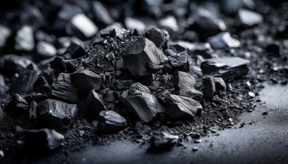 close up shot of coal ash settling on a blackened hearth surface