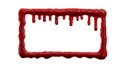 A textured red liquid frame with dripping droplets and a transparent background