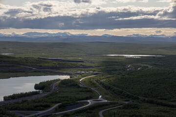 Fototapeta premium Panoramic view of central Kiruna with the LKAB mining area in the background in Norrbotten County Sweden