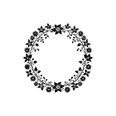 Elegant Floral Wreath Black and White Design for Wedding Invitations and Cards Silhouette Vector