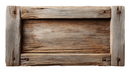 Aged weathered wooden frame with visible grain and rusty nail fasteners