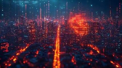 Fototapeta premium A cyber resilient smart city with holographic shields guarding global enterprises from digital threats