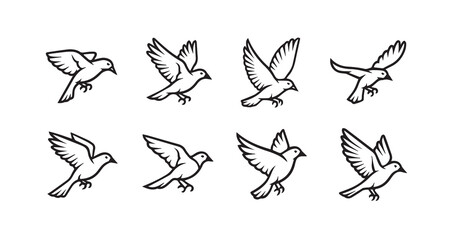 Birds flying line art icon bundle illustration