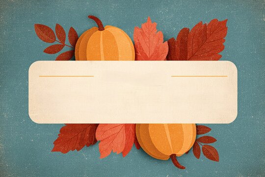 Fall decoration featuring pumpkins and autumn leaves with a blank space for personalization