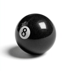 A close-up view of a black eight ball with a white number 8, set against a plain white background.