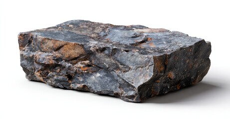 Fototapeta premium Rough, dark stone block on white