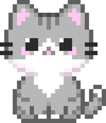 Gray and White Cat Pixel Art