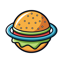 Creative Planet Burger Vector Design, Cosmic Fast Food Illustration, Space-Themed Gourmet Hamburger, Fun Ringed Planet Burger Clipart Artwork