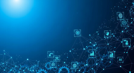 Abstract technology background with connecting dots and lines in blue color