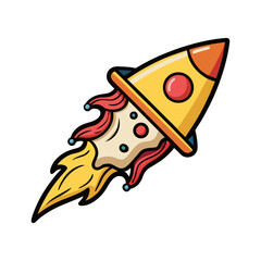 Creative Pizza Slice Rocket Vector Design, Cartoon Food Space Illustration, Fun Sci-Fi Artwork, Blasting Off Pepperoni Slice, Whimsical Culinary Art