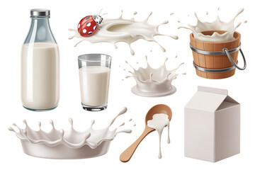 Fresh Milk Products and Splashes with Ladybug