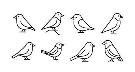 Birds flying line art icon bundle illustration