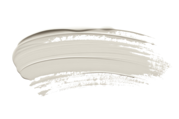 A single, light grey paint stroke, textured and opaque, isolated on a transparent background. background removed