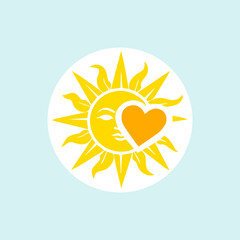 Sun and heart circle sticker with light blue background