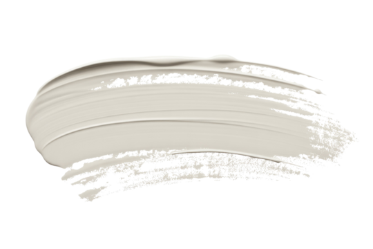 A single, light grey paint stroke, textured and opaque, isolated on a transparent background. background removed