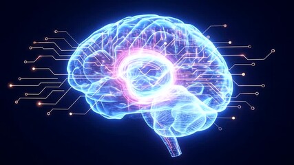 Futuristic digital brain with circuit connections, symbolizing AI integration and technology - Powered by Adobe