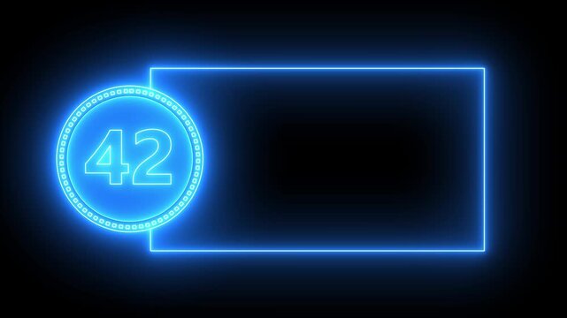 Blue Neon Circle With Number 42 And Rectangle Frame On Black Background forty two numeral