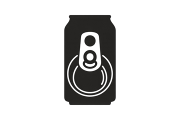 A dark gray silhouette of an aluminum can with a pull tab, suggesting refreshment. background removed