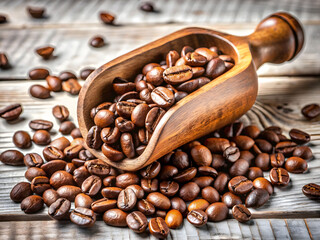 Fototapeta premium Elegant Blue Bow Tie with Coffee Beans on Mahogany Surface in Warm Inviting Glow