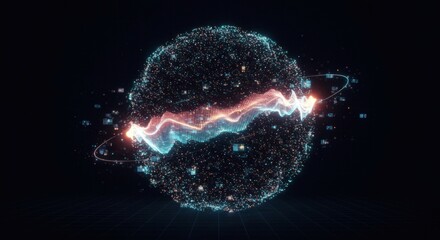 radiant data sphere visualizing digital wave data flow around the globe for network security solutions technology innovations digital transformation and complex data analytics