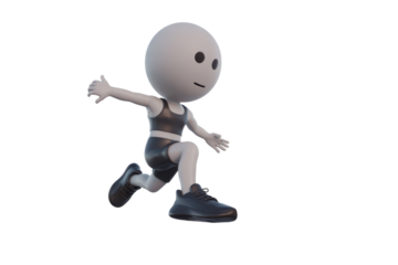 A 3D-rendered cartoon of a female athlete mid-jump, showcasing fitness and energy. background removed