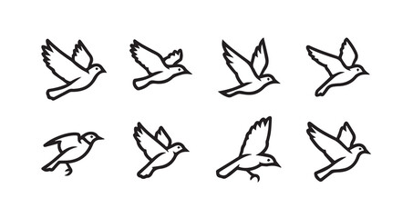 Birds flying line art icon bundle illustration