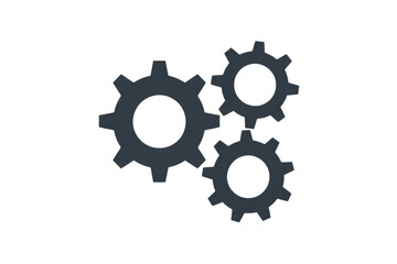 Three dark-grey gears interlocked, transparent background, symbolic of teamwork and mechanics. background removed