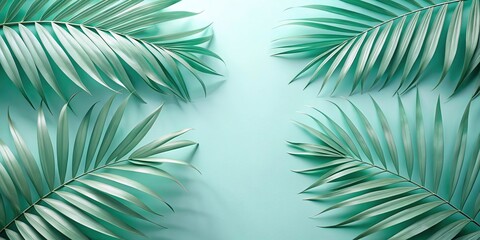 Palm leaves on a teal colored background