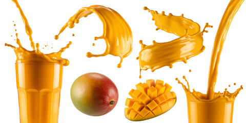 Mango Juice Splash with Fresh Mangoes and Cubes