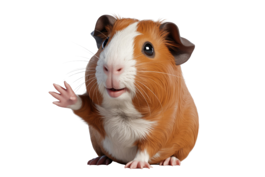 Adorable guinea pig waving hello,  transparent background. background removed
