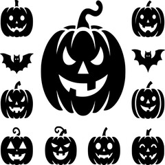 Halloween Pumpkin Silhouette Collection: A collection of spooky Halloween pumpkin silhouettes and bat illustration, creating a sense of dread and suspense that evoke the Halloween spirit.