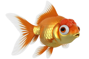 Fototapeta premium Cartoon goldfish with orange scales and large fins, against a transparent background. background removed