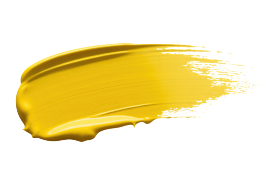 A vibrant yellow paint stroke, isolated on a transparent background, showcasing texture and fluidity. background removed - Powered by Adobe