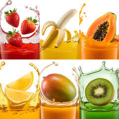 Assortment of Fresh Fruits Splashing into Juices