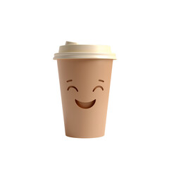 Cheerful coffee cup with a friendly smile showcasing isolated transparent backdrop rendering
