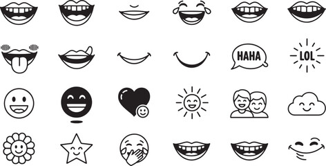 Collection of Black and White Vector Smileys and Expressions