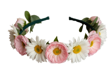 Floral headband with pink and white daisies, perfect for spring or summer. background removed
