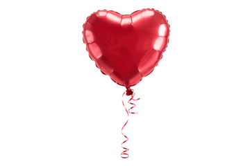 A single red heart-shaped balloon with a curled ribbon, isolated on a transparent background....