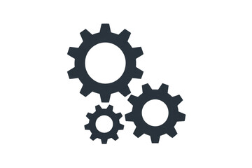 Three interlocking dark-grey gears on a transparent background; a symbol of teamwork and mechanics. background removed