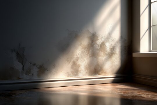 Damp Basement Corner Showing Mold Patches on the Wall