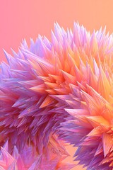 A vibrant display of multifaceted, crystalline structures in a spectrum of soft pinks, purples, and oranges, against a delicate peachy background.