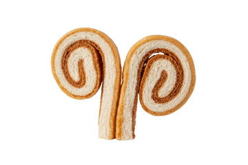 Two swirl-shaped pastries, light and brown, on a transparent background. background removed