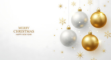Elegant christmas ornaments in gold and silver isolated on white background