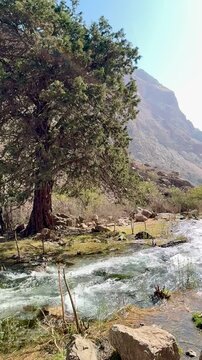 Mountain river in Fann mountains Pamir Alay range in Tajikistan