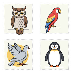 Cartoon Owl Perched on Branch with Brown and Beige Plumage.