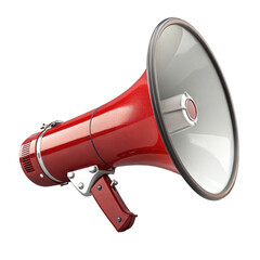 Bright red megaphone with silver bell isolated on transparent background